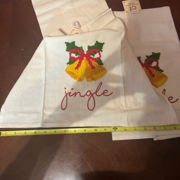 C&F Home Holiday Kitchen Towels Set Of 2  Embroidered Bells & Jingle 100% cotton - Picture 3 of 6